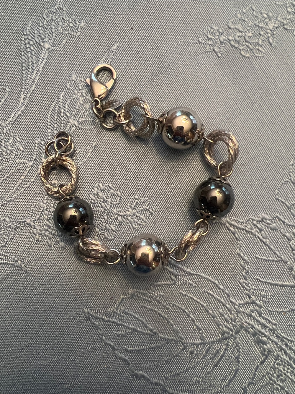 Elegant Silver-Tone Beaded Bracelet
